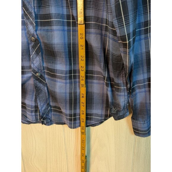 American Eagle Shirt Mens Large Western Pearl Snap Plaid Vintage Fit Blue - Picture 6 of 6